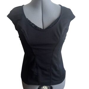 GUESS Black Panelled Open Back Top Y2K Fitted Cap Sleeve Going Out Corset Style